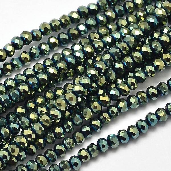 Faceted Rondelle Full Plated Electroplate Glass Beads Strands