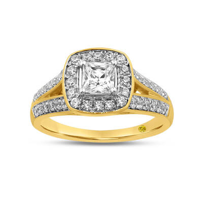 Princess Cut Cushion Shaped Lab Created Diamond Engagement Ring | 14K Yellow Gold 3/4 CT. TW.