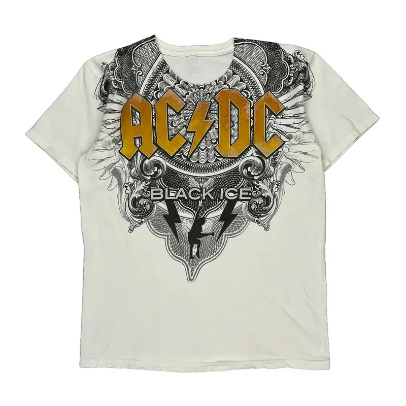 Black Ice Ac/Dc Band T-Shirt - Medium White Cotton