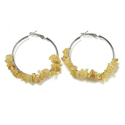 Alloy with Copper Wire Natural Yellow Quartz Hoop Earrings