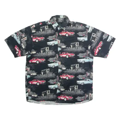 GALLOP 1950's Car Print Mens Shirt Black 90s Crazy Pattern L