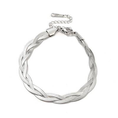 Non-Tarnish 304 Stainless Steel Interlocking Herringbone Chain Bracelet for Men Women