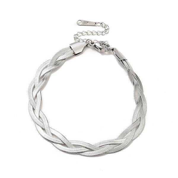 Non-Tarnish 304 Stainless Steel Interlocking Herringbone Chain Bracelet for Men Women