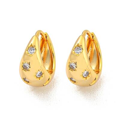 Brass Micro Pave Clear Cubic Zirconia Hoop Earrings for Women