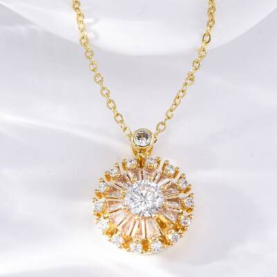 Brass Clear Cubic Zirconia Rotatable Sunflower Pendant Necklaces for Women