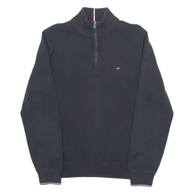 TOMMY HILFIGER Mens Jumper Black 1/4 Zip Tight Knit L