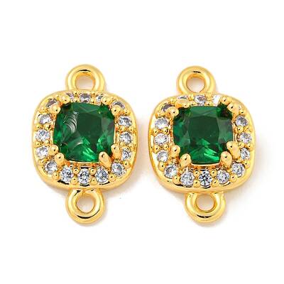 Brass Pave Clear & Green Cubic Zirconia Connector Charms