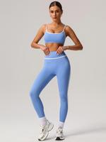 Two-piece Set Women's Removable Chest Pads Sports Bra & High Waist Leggings Set, Solid Sleeveless Crop Top & Skinny Pants, Wo...