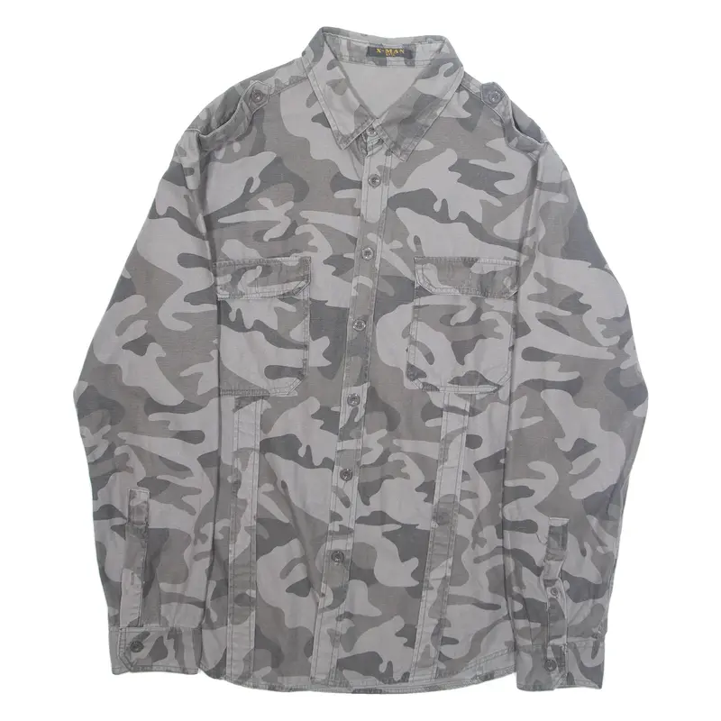X-MEN Mens Shirt Grey Camouflage Long Sleeve L