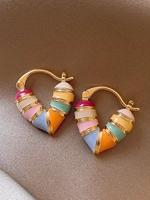 Cute Colorful Heart Shaped Earrings, Fashion Jewelry Accessories for Women, Daily Clothing Decor, Trendy All-match & Exquisit...