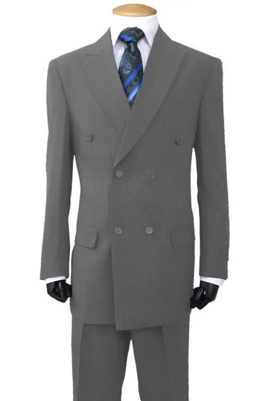 Grey Classic Fit Double Breasted Men's Poplin Suit - Classic Elegance