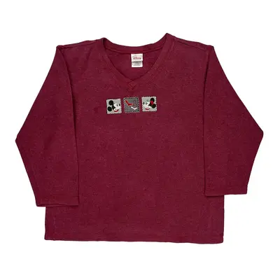 Mickey Mouse Disney Cartoon T-Shirt - Large Burgundy Cotton | Size: large