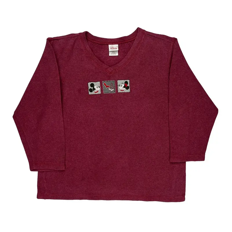 Mickey Mouse Disney Cartoon T-Shirt - Large Burgundy Cotton | Size: large