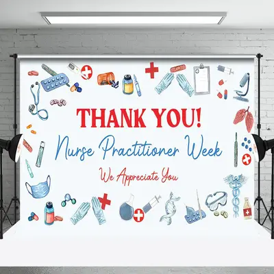 White Nurse Practitioner Week Thank You Backdrop - Aperturee