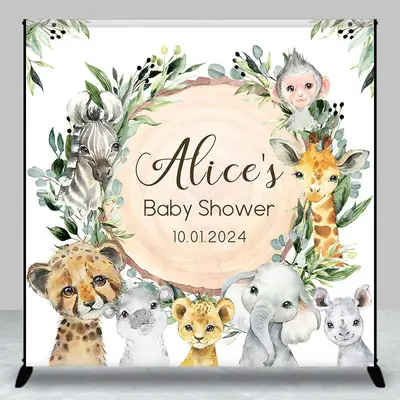 Animals Leaves Wood Custom Baby Shower Backdrop - Aperturee
