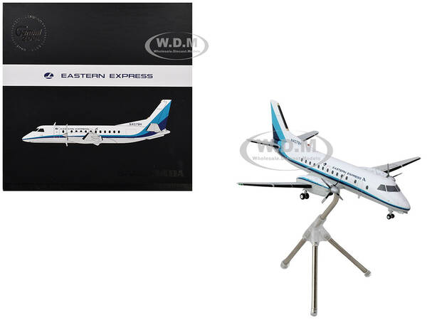 Saab 340A Commercial Aircraft Eastern Express/Bar Harbor (N407BH) White with Blue Stripes Gemini 200 Series 1/200 Diecast...