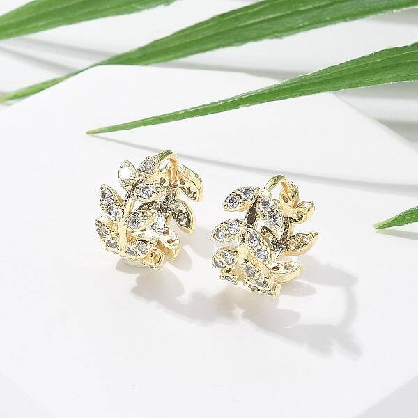 Brass Clear Cubic Zirconia Hoop Earrings