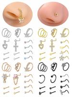 Heart & Butterfly & Cross Design Nose Ring, Rhinestone Decor Nose Piercing Jewelry for Women, Fashion Pierced Accessories for...
