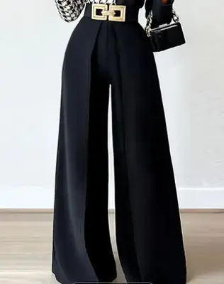 High Waist Wide Leg Pants, Elegant Solid Color Pants For Spring & Fall, Women's Clothing