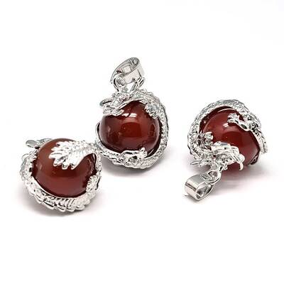 Dragon Platinum Plated Brass Natural Red Agate Pendants
