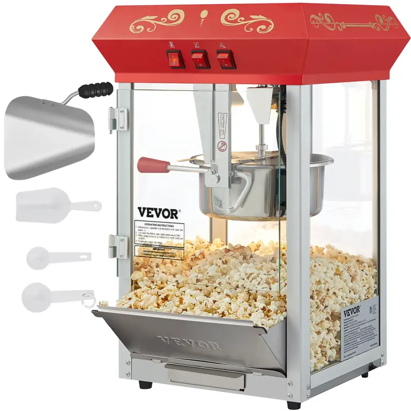 VEVOR Commercial Popcorn Machine, 8 Oz Kettle, 850 W Countertop Popcorn Maker for 48 Cups per Batch, Theater Style Popper wit...