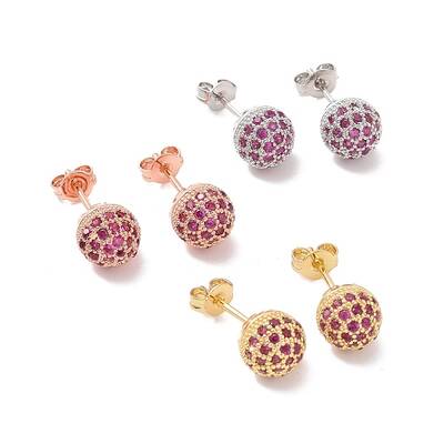 Hot Pink Cubic Zirconia Disco Ball Stud Earrings
