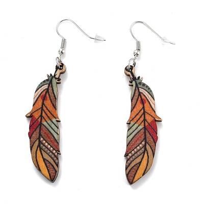 Bohemia Vintage Wood Feather Dangle Earrings