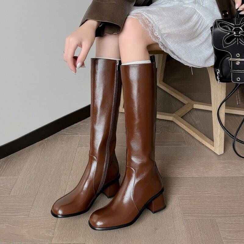 CHIKO Abrielle Round Toe Block Heels Knee High Boots