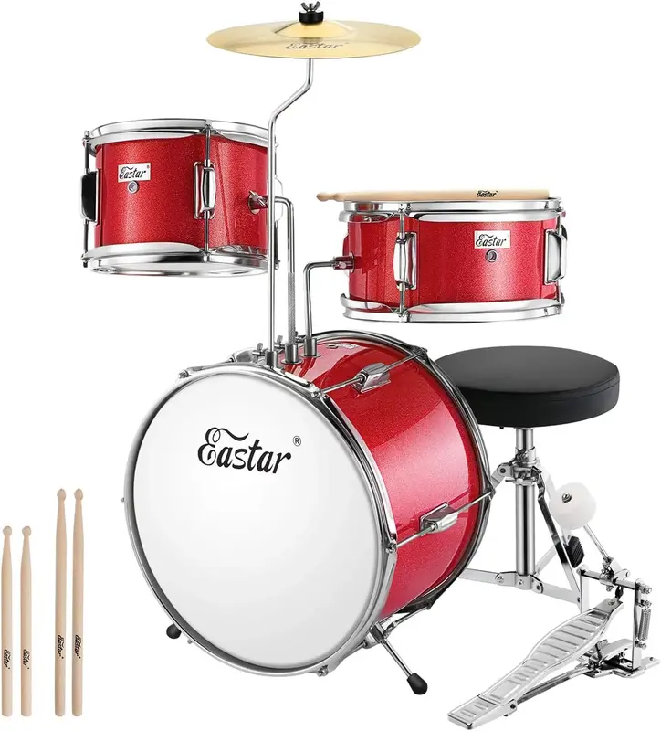 Eastar Drum Set for Kids and Beginners, 3-Piece 14'' Drum Kit with Adjustable Throne, Cymbal, Pedal & Two Pairs of Drumsticks...