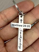 Stainless Steel Cross Keychain, Letter Pattern Keychain for Men & Women, Trendy All-match & Exquisite Keychain for Birthday G...