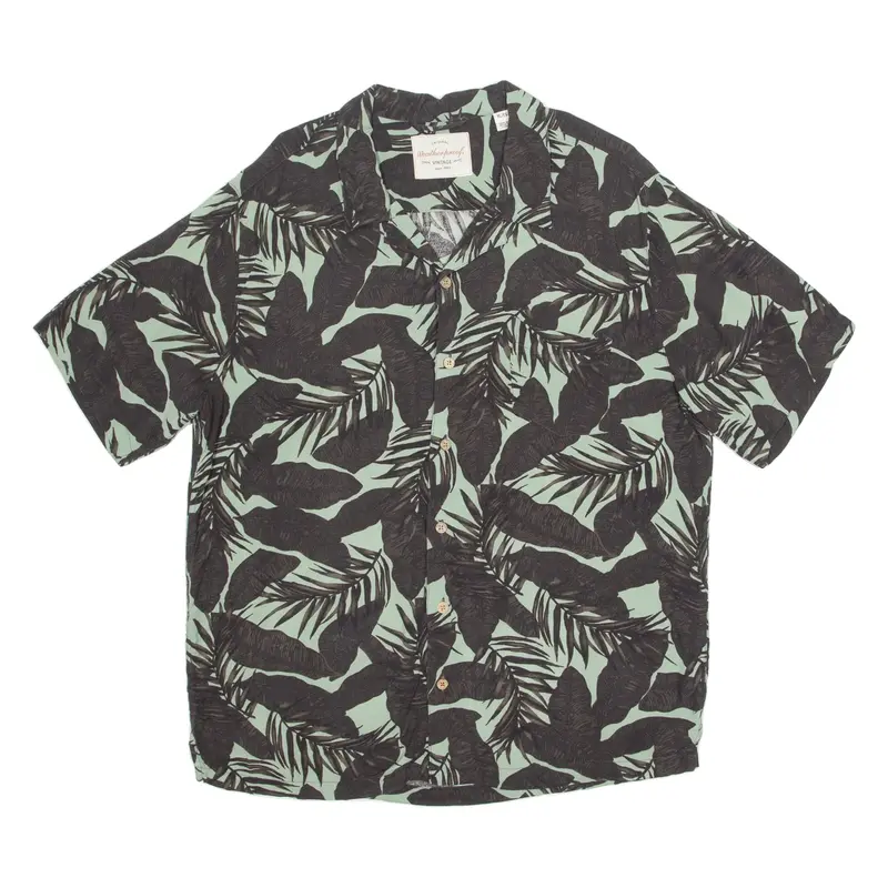 WEATHERPROOF Mens Hawaiian Shirt Green Floral XL