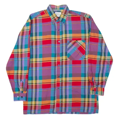 SERGIO DI LAURENTI Oversized Mens Shirt Red 90s Plaid Long Sleeve M