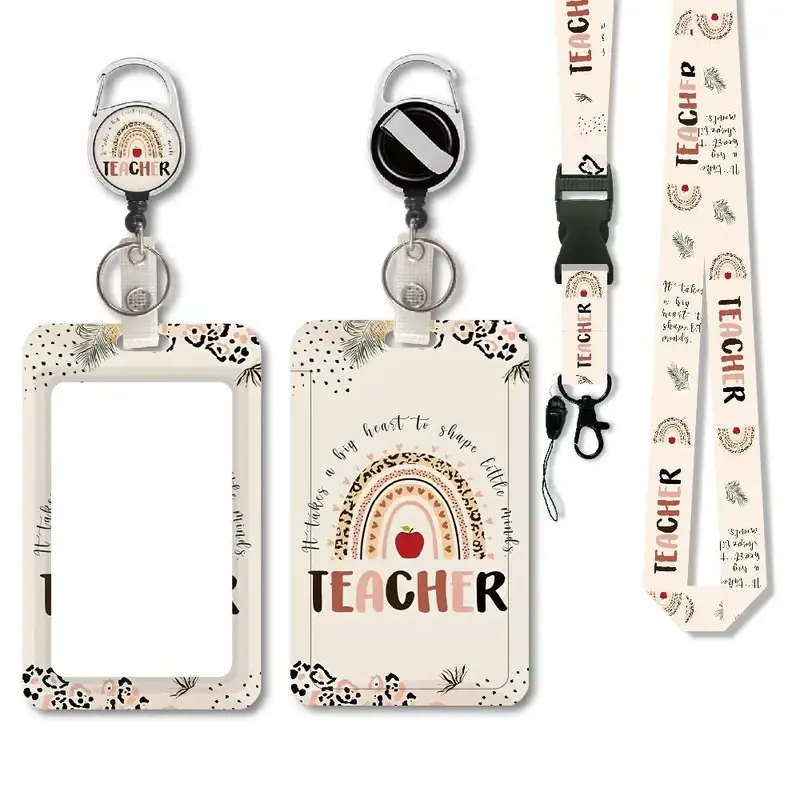 Teacher Retractable Lanyard Badge Holder, 1 Set Cute Teacher Id Badge Holder with Detachable Lanyard, Teacher Appreciation Gi...