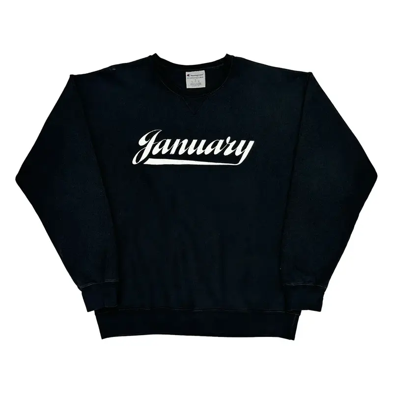 January Champion Graphic Sweatshirt - Large Black Cotton Blend