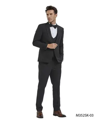 Tazio Men's Birdseye Skinny Fit 4-Piece Suit