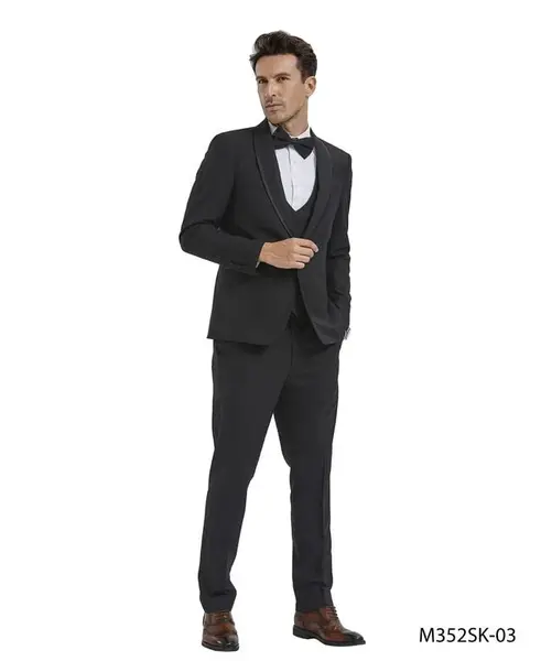 Tazio Men's Birdseye Skinny Fit 4-Piece Suit