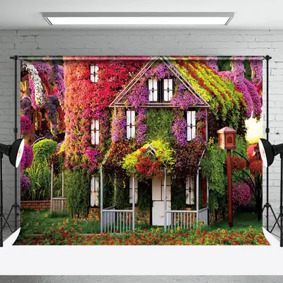 Aperturee Colorful Natural Floral House Spring Photo Backdrop, 3X2FT(1MX0.6M), 14 USD, spring backdrops, NYHD9I86-M
