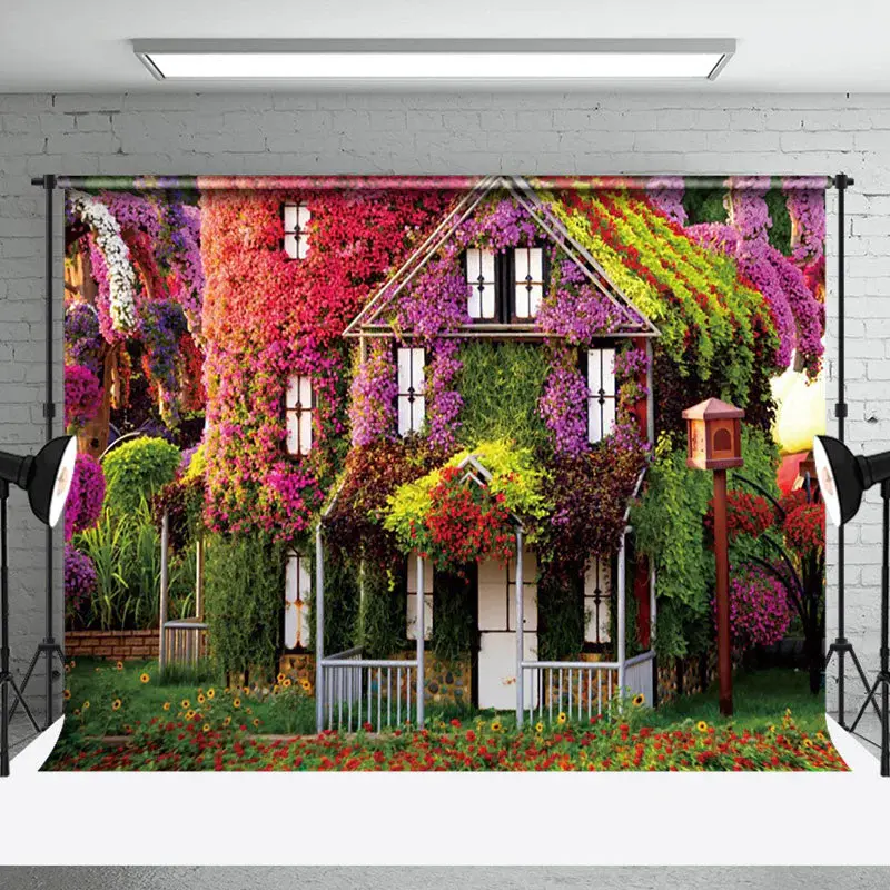 Aperturee Colorful Natural Floral House Spring Photo Backdrop, 3X2FT(1MX0.6M), 14 USD, spring backdrops, NYHD9I86-M