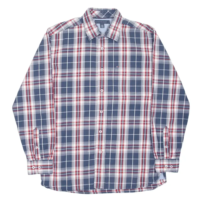 TOMMY HILFIGER M Shirt Blue Plaid Long Sleeve Mens M