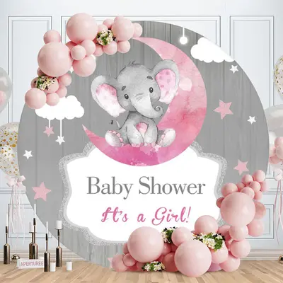 Aperturee Round Its A Girl Pink Elephant Baby Shower Backdrop