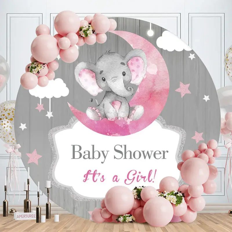 Aperturee Round Its A Girl Pink Elephant Baby Shower Backdrop