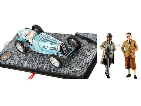 Bugatti T59 8 Rene Dreyfus 3rd Place Monaco GP (1934) with Driver Mounted and Etorre Bugatti and Jean Bugatti Figures 1/18 Mo...