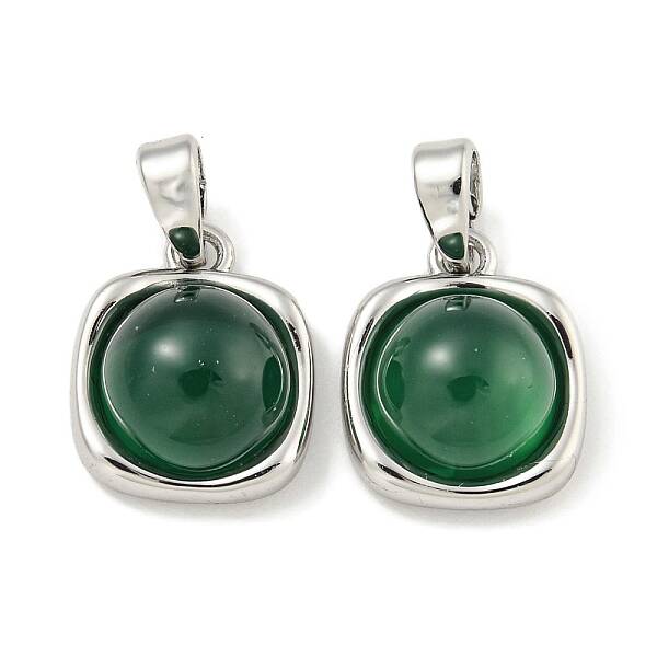 Dyed Natural Green Agate & Brass Square Charms