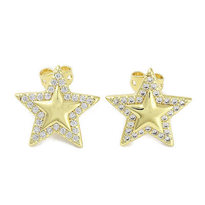 Star Brass Micro Pave Cubic Zirconia Stud Earrings for Women