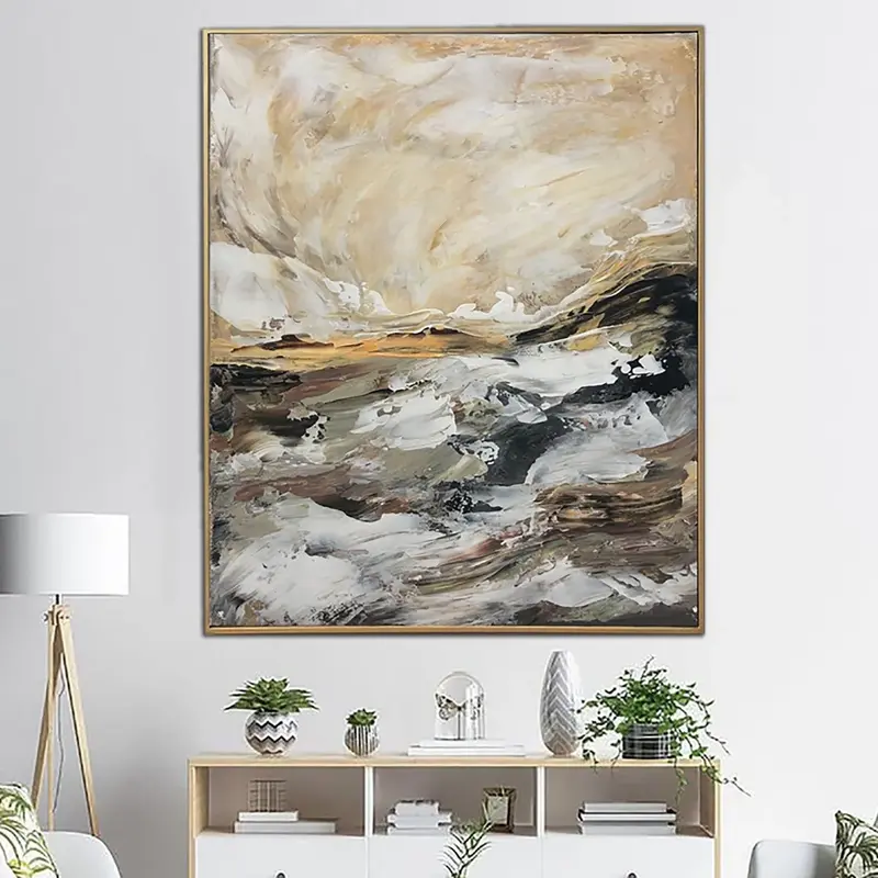 Original Abstract Marble Paintings On Canvas Modern Beige Fine Art Expressionist Feng Shui Painting Hand Painted Art | SOUND ...