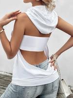 Women's Plain Cut Out Drawstring Hooded Tee, Elegant Casual Minimalist Wrap Pocket Sleeveless Top for Summer, Ladies Clothes ...