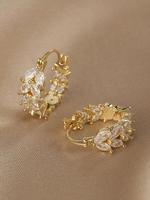 Artificial Zircon Decorated Hoop Earrings, Fashion Cubic Zirconia Stones Decor Jewelry for Party, Daily Clothing Decor, Trend...