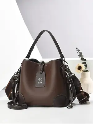 Women's Fashionable Solid Color Bucket Bag, Large Capacity Shoulder Bag with Charm for Daily Used, Casual Trendy Versatile Hi...