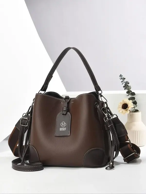 Women's Fashionable Solid Color Bucket Bag, Large Capacity Shoulder Bag with Charm for Daily Used, Casual Trendy Versatile Hi...