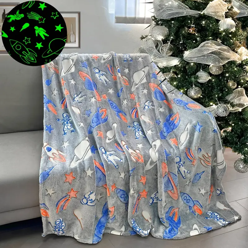 Breathable Fluffy Cartoon Print Sleeping Throw Blanket, Glow in The Dark Warm Nap Blanket for Home & Office, Soft Comfy Throw...